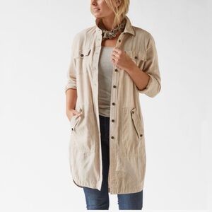 Duluth Trading Artisan Hemp Duster Shirt Tan Button Down Long Sleeve